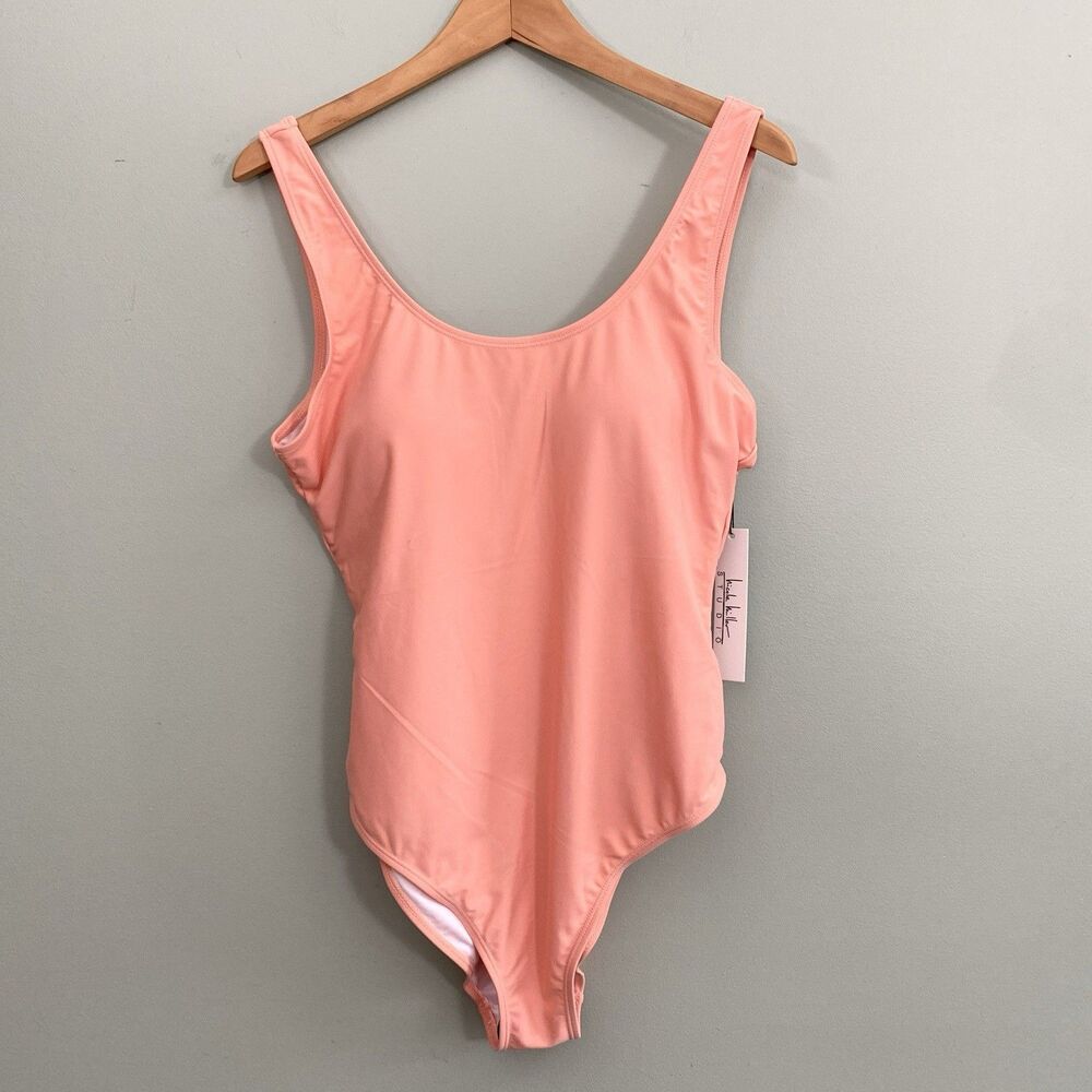 Nicole Miller One Piece Bathing Swim Suit Scoop Back Womens XL Coral Beach